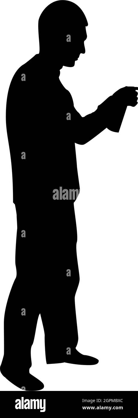 Silhouette Mann mit Wasser gesprüht in bis männliche Bewässerung Garten mit Hand Sprinkler Arm spezielle Kamm schwarz Farbe Vektor Illustration flachen Stil Bild Stock Vektor