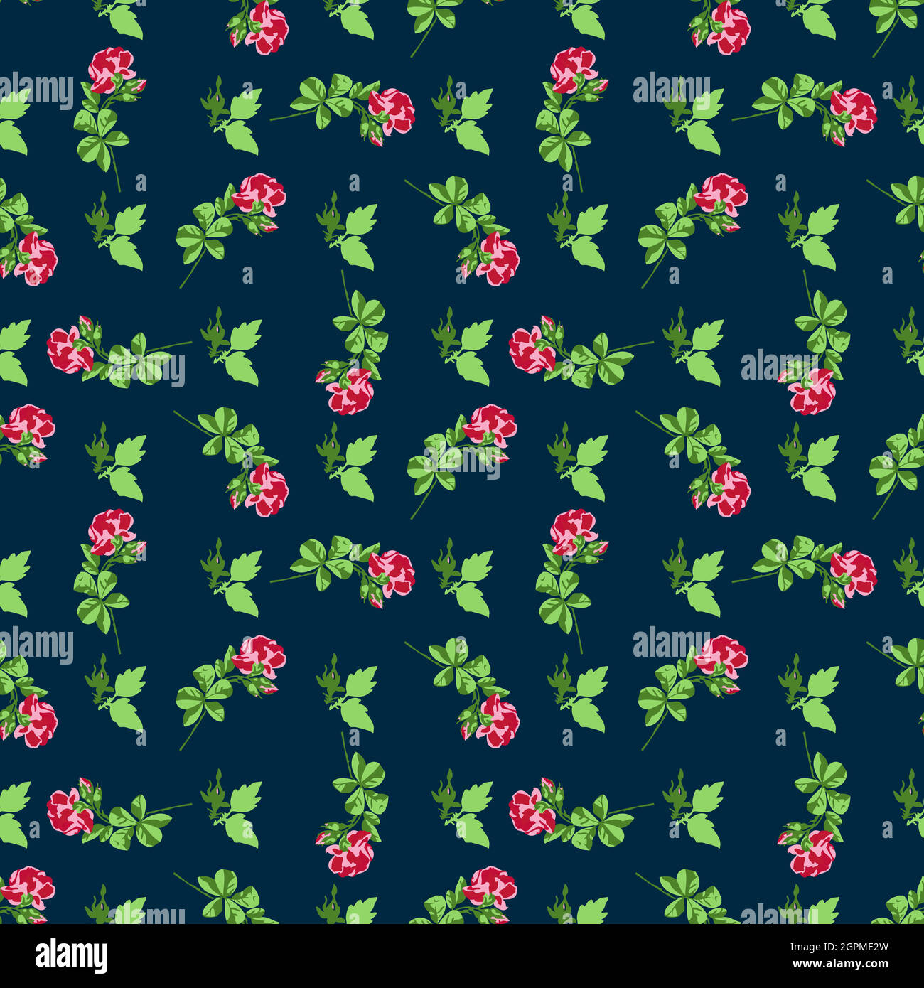 Zeichnen Zweige mit Blumen Rosen, Blüte in rosa Farben, florale nahtlose Muster, Natur abstrakt Hintergrund Vektor. Linie Kunst botanische Illustration Grafik Design drucken. Trendige blaue Tapete Stock Vektor