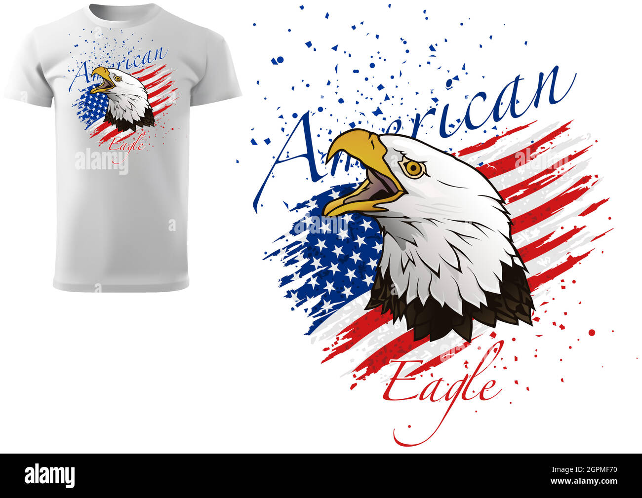 T-Shirt Design mit Weißkopfseeadler und US-Flagge Stock Vektor