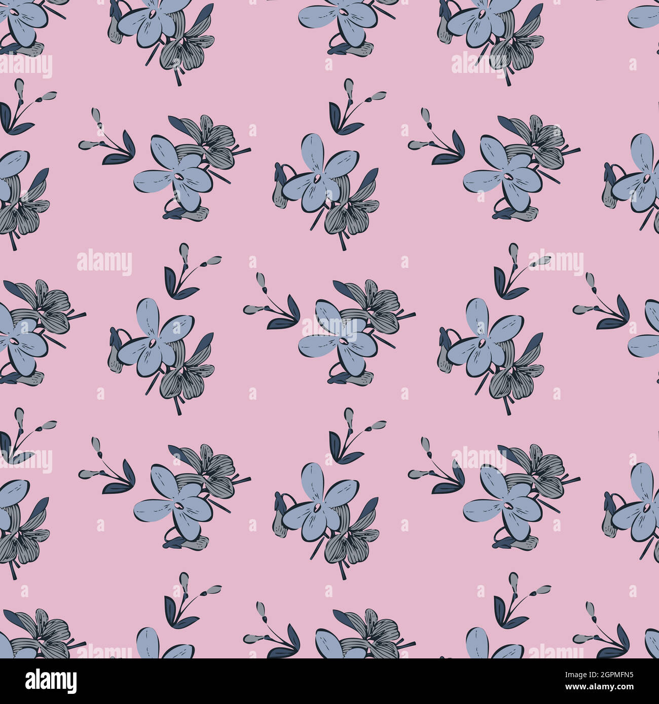 Wiesenblumen zeichnen, blühen in grauer Farbe. Nahtloses Blumenmuster. Natur abstrakt Hintergrund Vektor Tapete. Linie Kunst botanische Illustration Grafik Design drucken. Trendige Pastellrosa Farben Stock Vektor