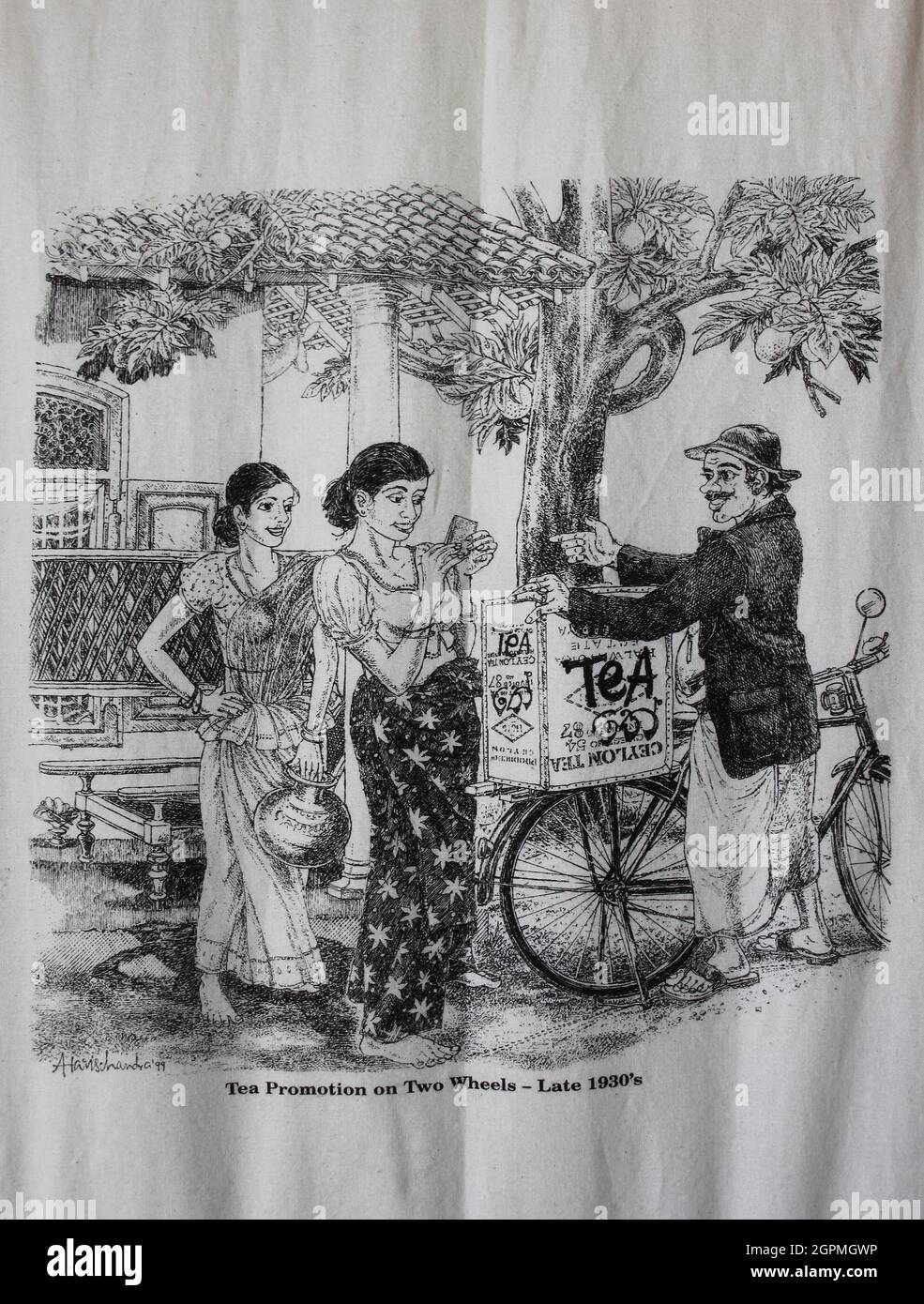 Tee-Promotion auf zwei Rädern Ceylon 1940er Jahre Stockfoto