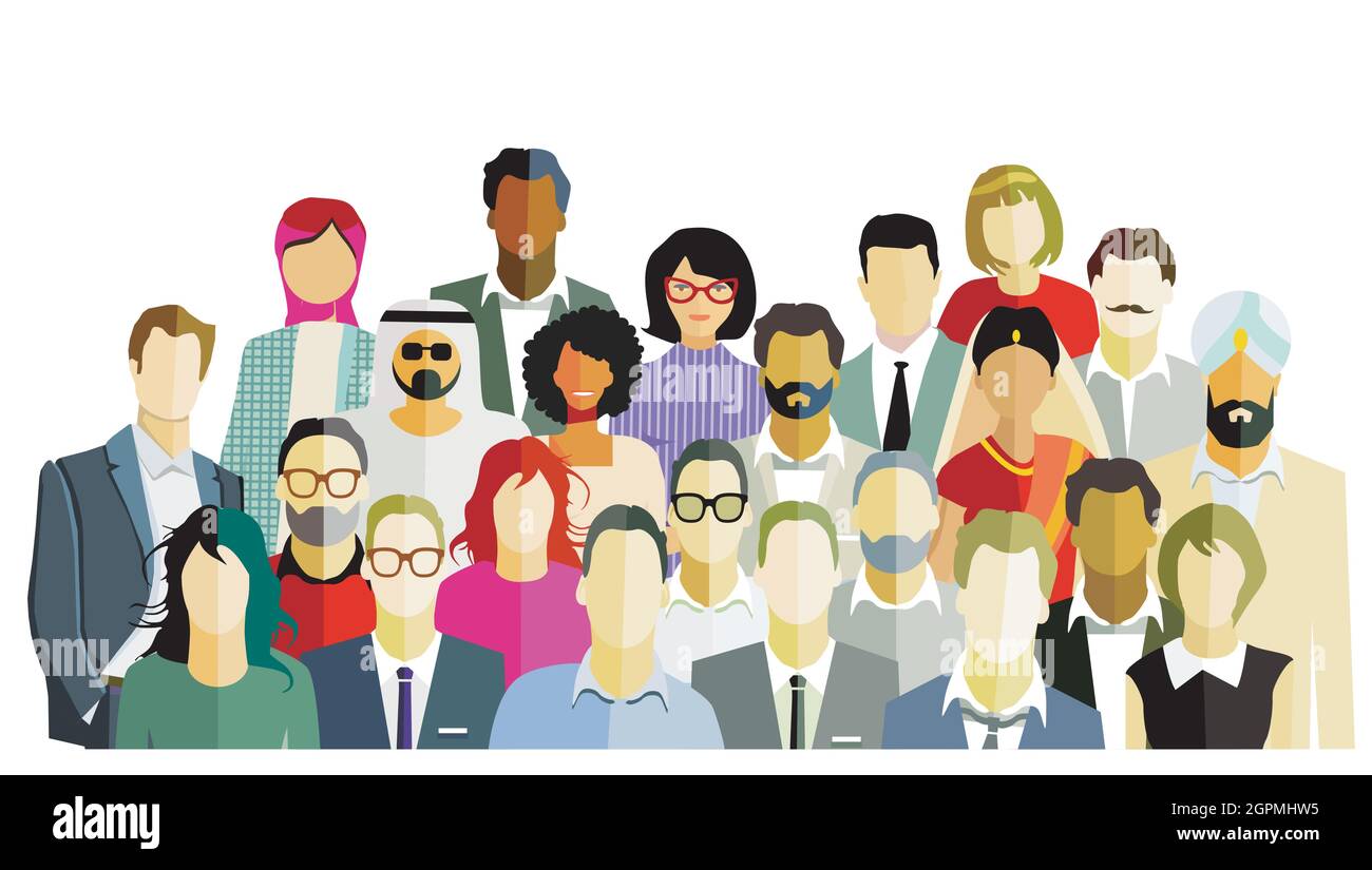 Personengruppe Porträt, Gruppengruppe isoliert - Illustration Stock Vektor