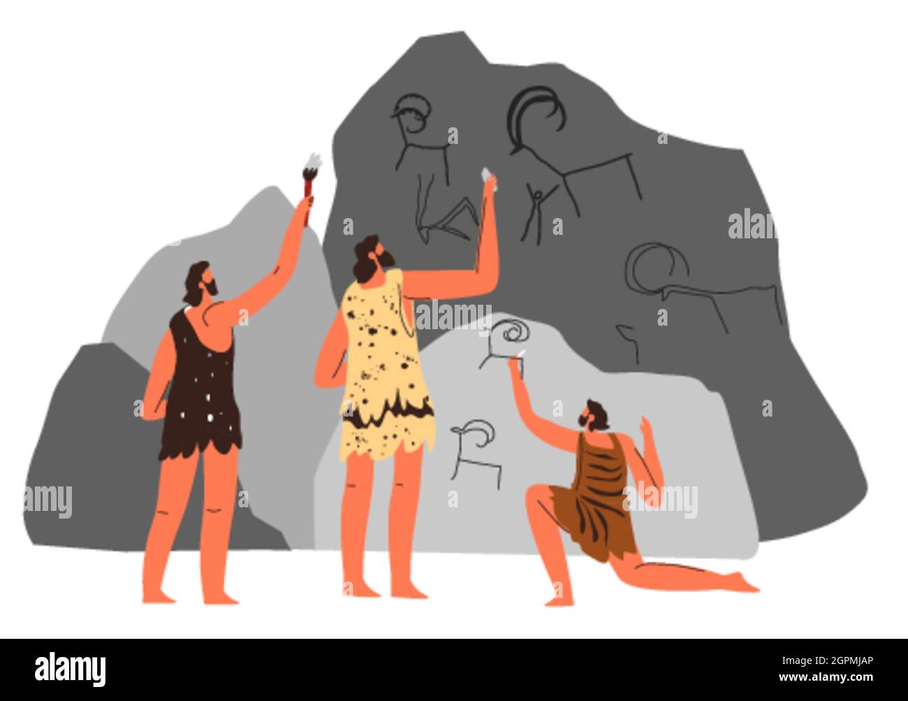 Prähistorische Kunst, Menschen zeichnen Tiere auf Höhlen Stock Vektor