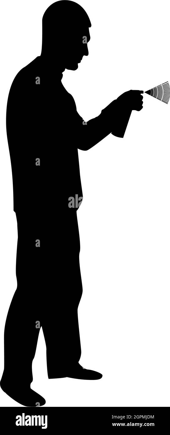 Silhouette Mann mit Wasser gesprüht in bis männliche Bewässerung Garten mit Hand Sprinkler Arm spezielle Kamm schwarz Farbe Vektor Illustration flachen Stil Bild Stock Vektor