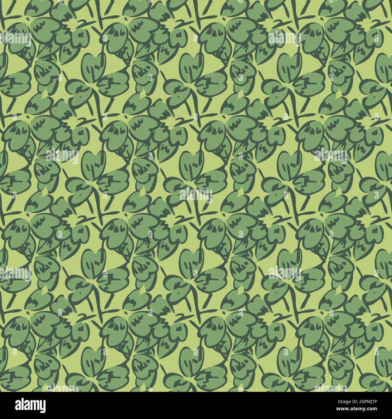 Zeichnung, grünes Laub, Blätter, florales nahtloses Muster, Natur abstrakter Hintergrundvektor. Linie Kunst botanischen Grün Illustration Grafik Design Druck, Stoff, Tapete. Trendige grüne Farben Stock Vektor