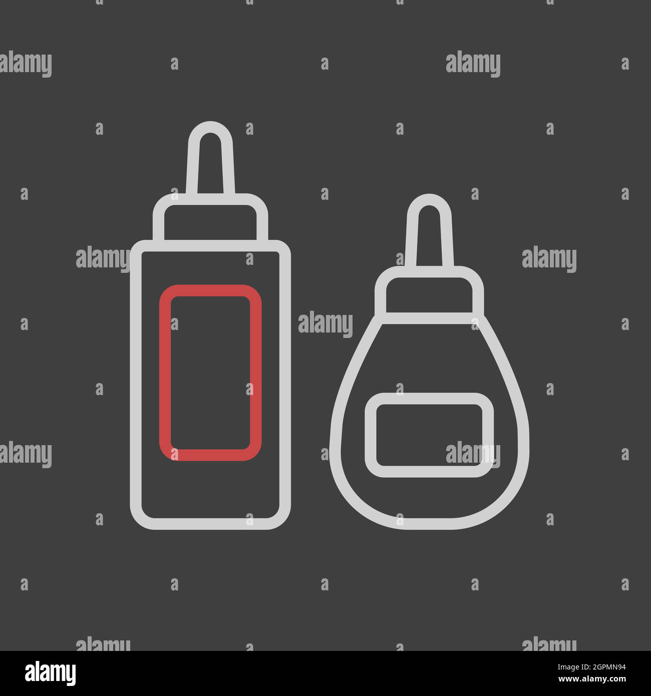 Symbol für Ketchup-Senf und würzige Mayonnaise-Flaschen auf dunklem Hintergrund Stock Vektor