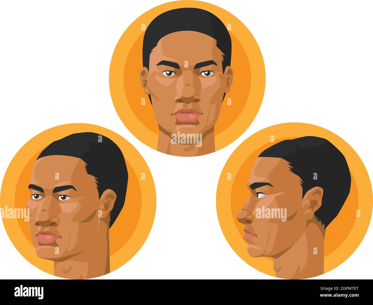 African American Man Head Profilansicht Vorn Cartoon Vektorzeichnung Stock Vektor