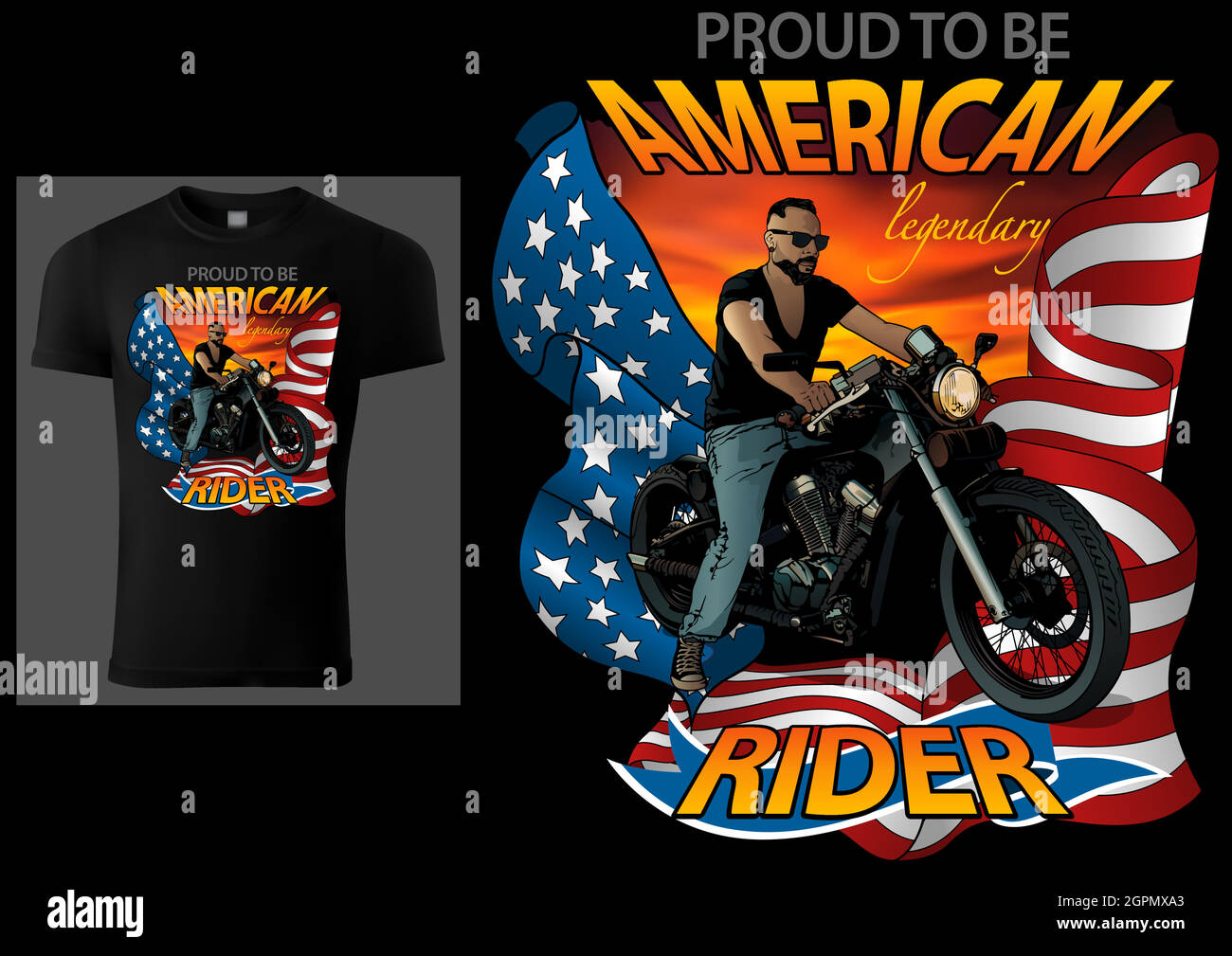 T-Shirt Design American Rider Stock Vektor