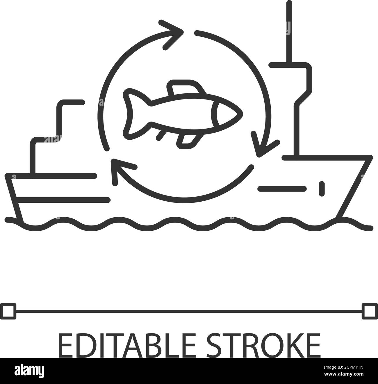 Lineares Symbol für das Fischverarbeitungsgefäß Stock Vektor