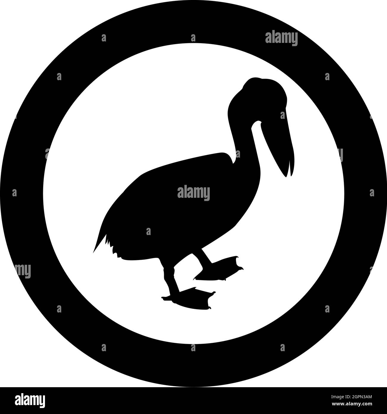 Pelican Vogel Seabird Wasservögel Silhouette im Kreis rund schwarz Farbe Vektor Illustration solide Kontur Stil Bild Stock Vektor