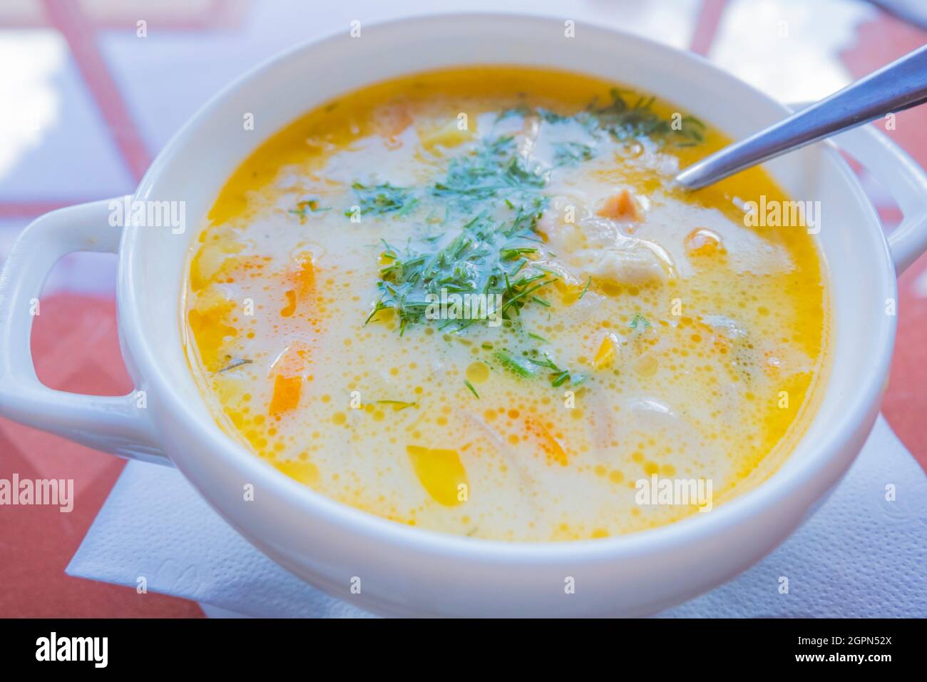 Lachssuppe, Tallinn, Estland Stockfoto