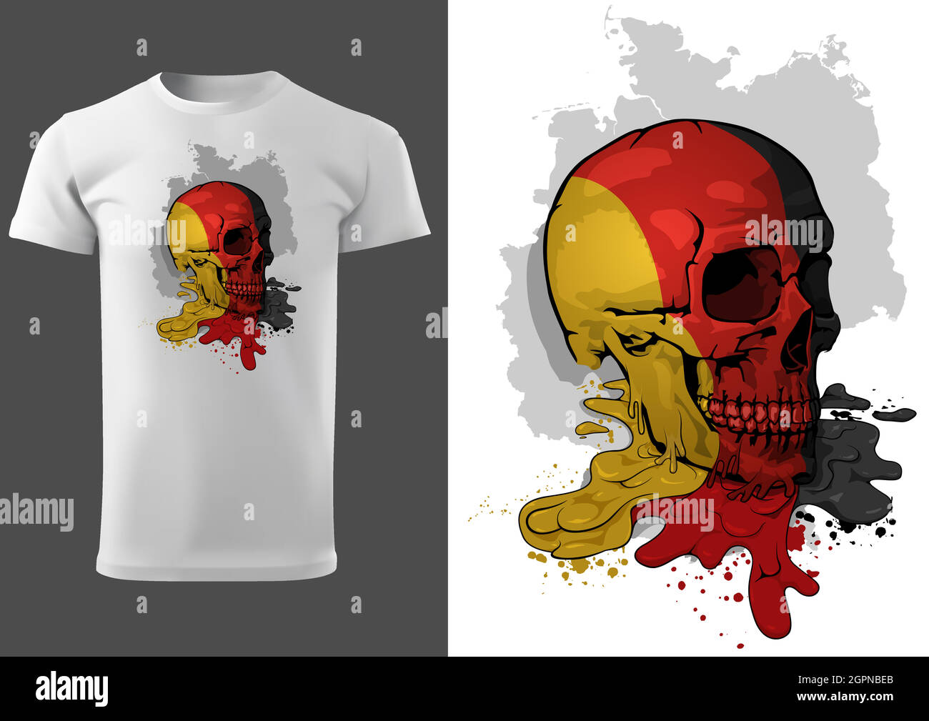 T-Shirt Design Skull bemalt mit deutscher Flagge Stock Vektor