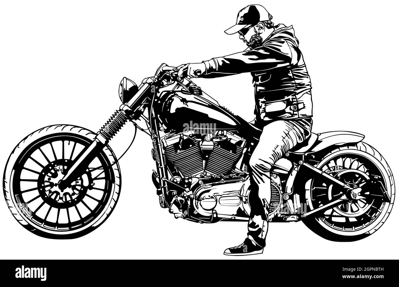 Motorradfahrer auf Motorrad Zeichnung Stock Vektor