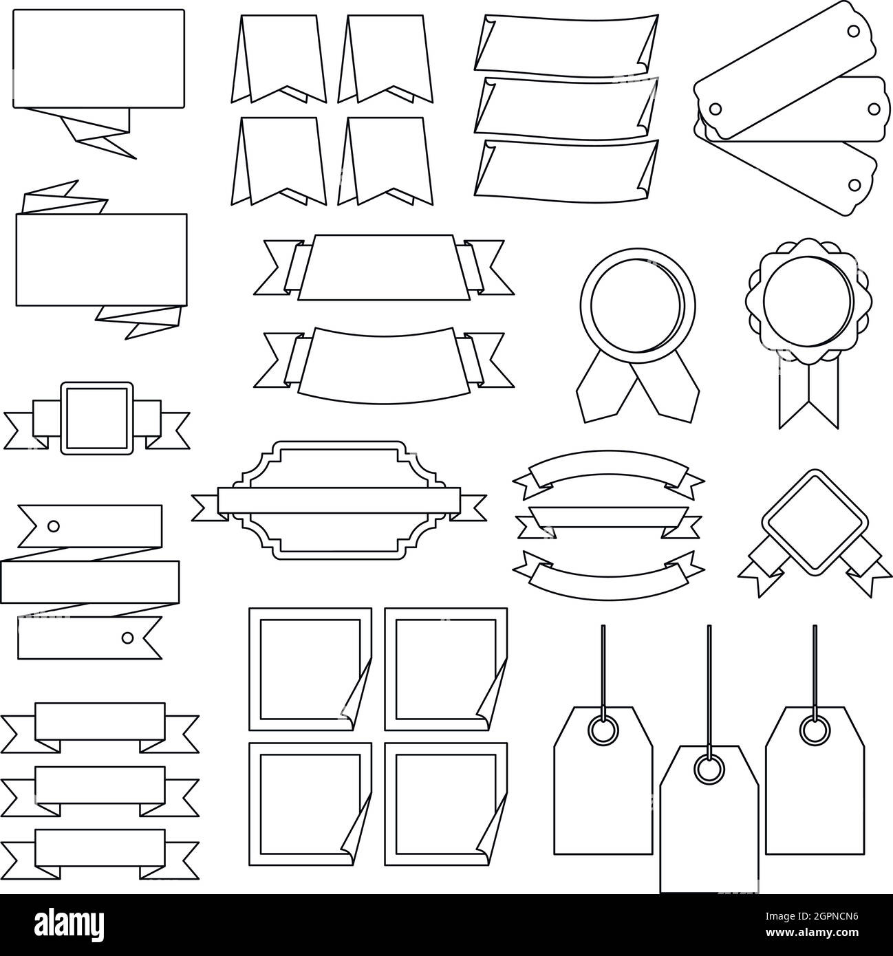 Verschiedene bunte Etiketten Icons Set, Umriss-Stil Stock Vektor