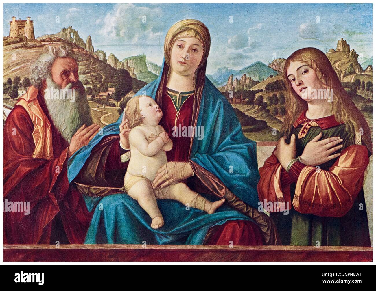 Vittore Corpacio, Madonna mit Kind und zwei Heiligen, Gemälde, um 1490 Stockfoto Vittore Corpacio, Madonna mit Kind und zwei Heiligen, Gemälde, um 1490 Stockfoto
