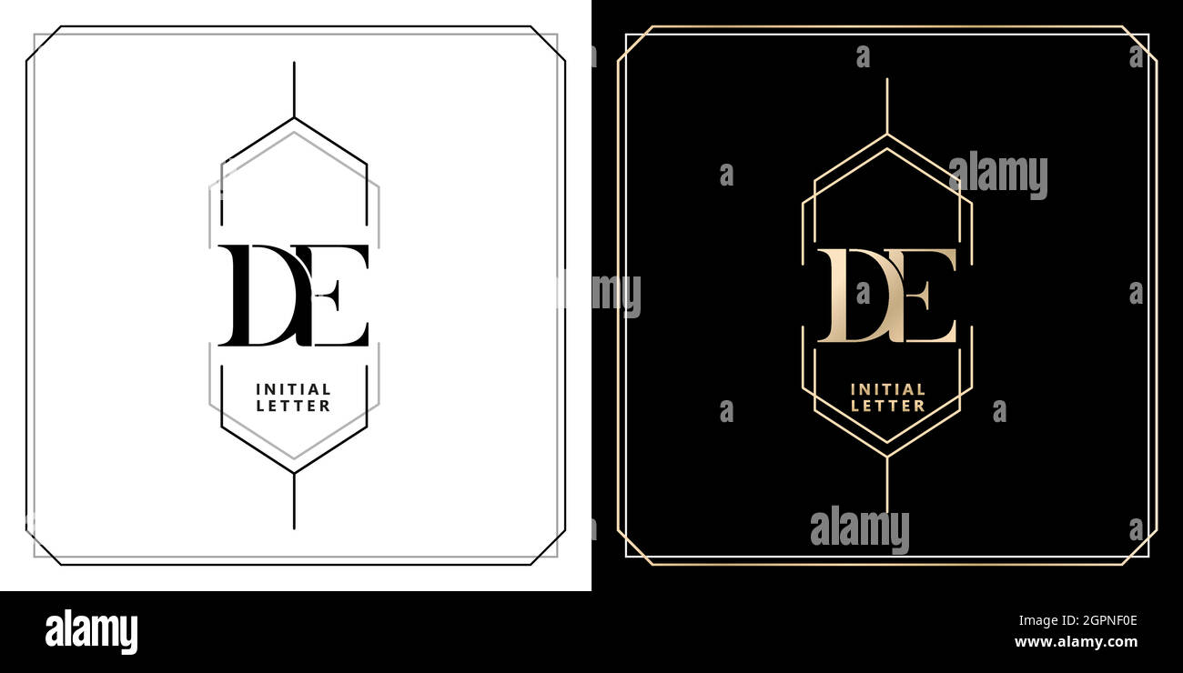 DE Anfangsbuchstabe und Grafikname, DE Monogram, für das Brautpaar-Monogramm, das Logo-Unternehmen und das Icon-Geschäft, mit schwarz-weißen Farben und goldenen Farben Designs mit isolierten weißen und schwarzen Hintergründen Stock Vektor