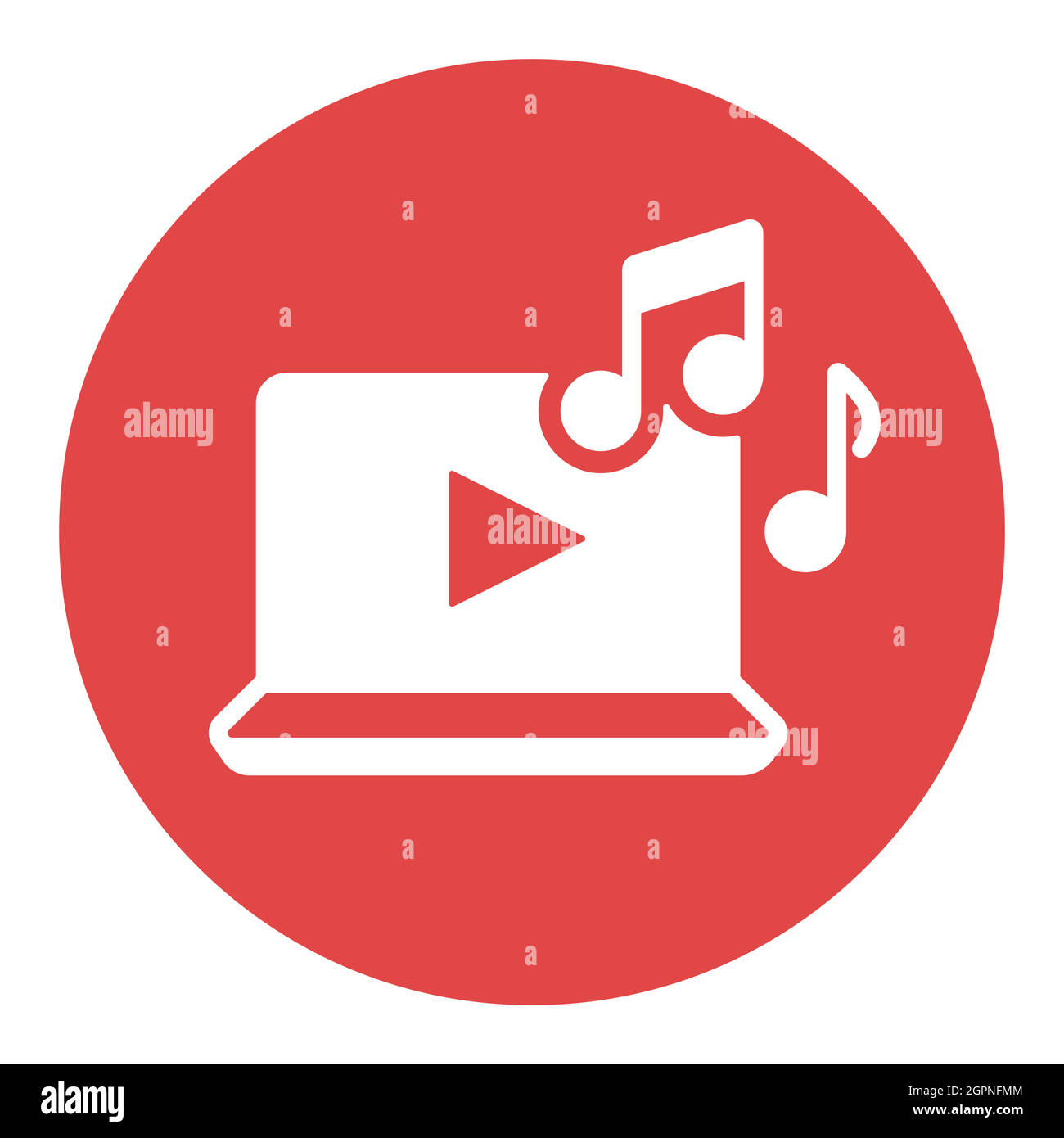 Hören Sie Musik auf dem weißen Glyphen-Symbol des Laptops Stock Vektor