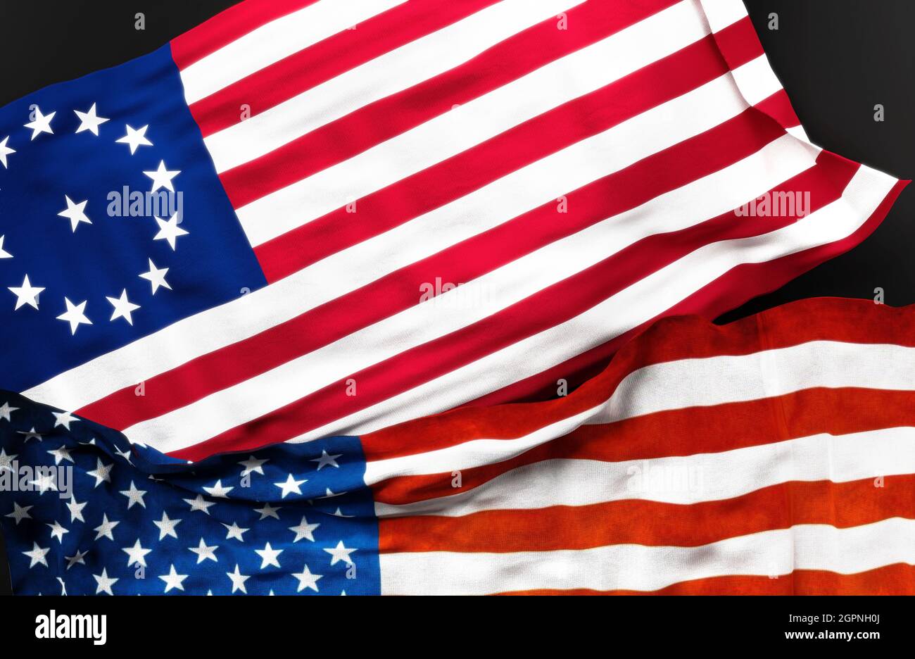 Flagge der Cowpens zusammen mit einer Flagge der Vereinigten Staaten von Amerika als Symbol der Einheit zwischen ihnen, 3d-Illustration Stockfoto