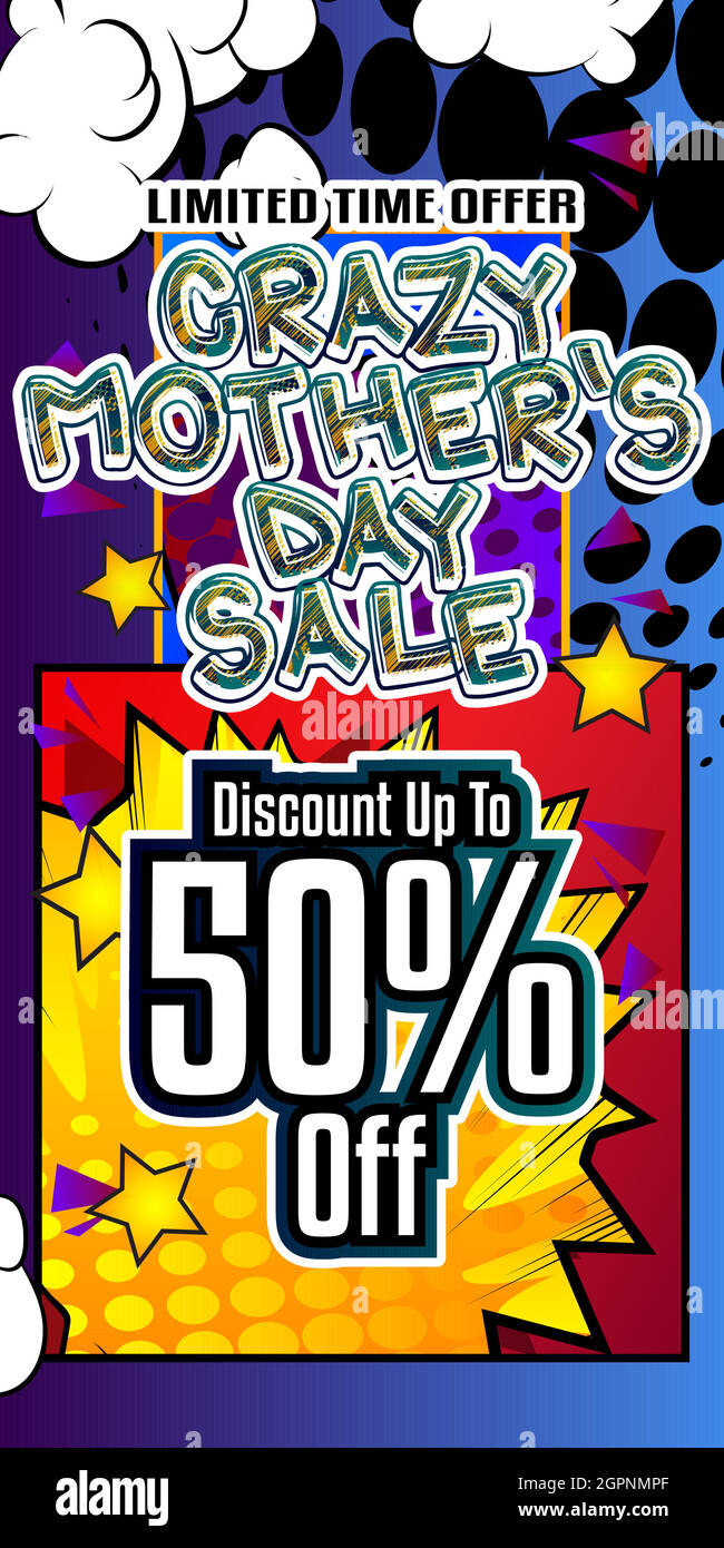 Crazy Mother's Day Sale - Comic-Stil Text. Stock Vektor