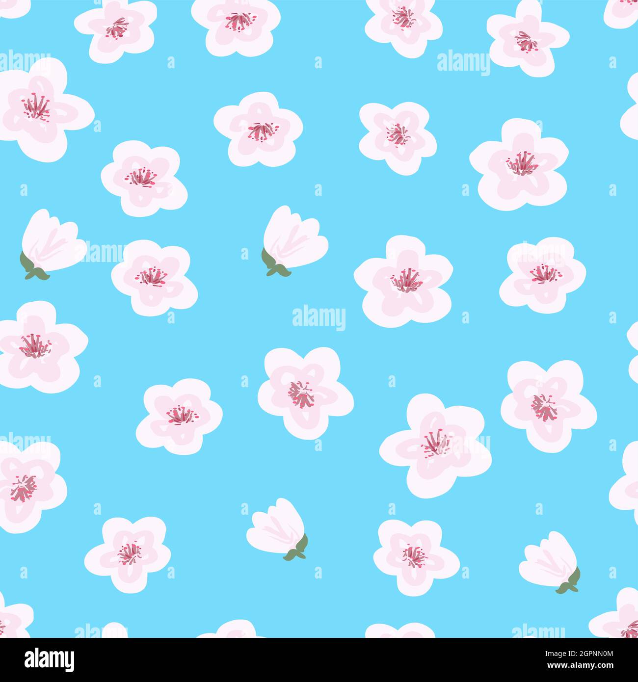 Nahtloses Blumenmuster mit Sakura-Blüten auf blauem Hintergrund. Vektorgrafik für Aktien Stock Vektor