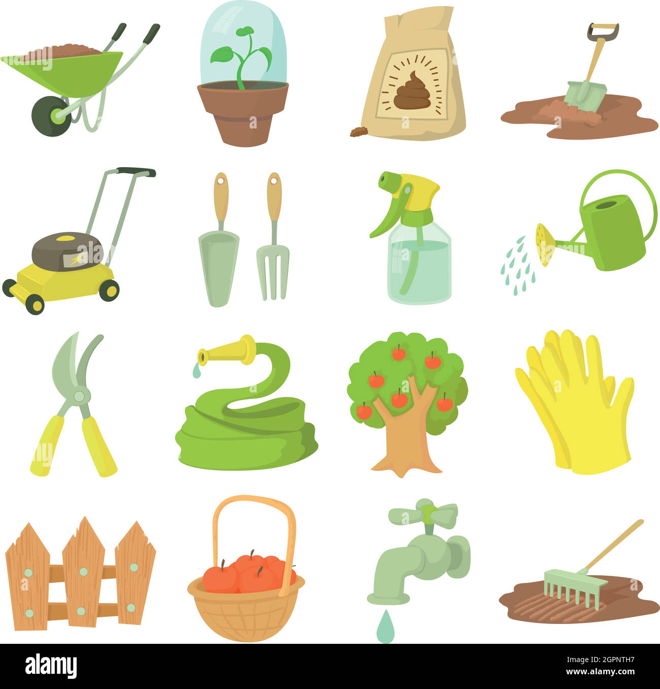 Gärtnertools Symbole Satz, CartoonStil Alamy