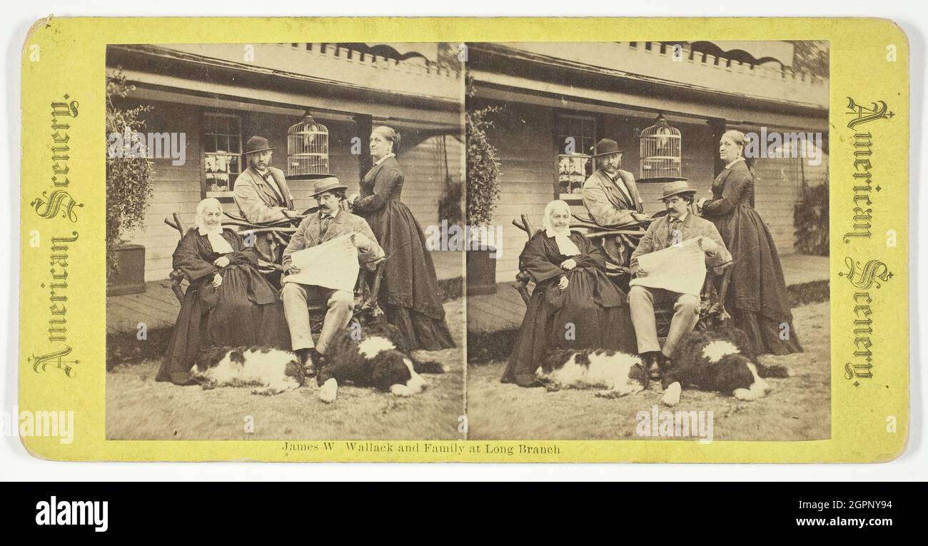 James W Wallack und Familie bei Long Branch, 1875/99. [Porträt des anglo-amerikanischen Schauspielers und Managers James William Wallack in New Jersey]. Albumen-Druck, Stereokard. Stockfoto