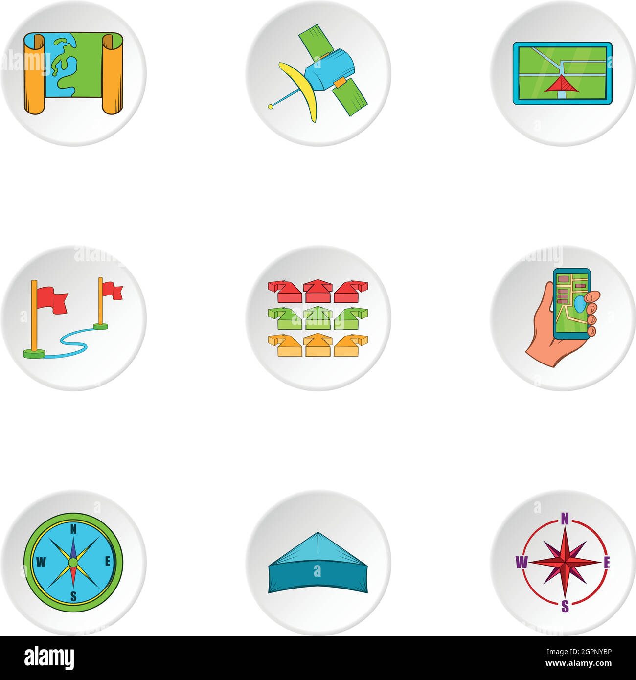 GPS-Icons Set, Cartoon-Stil Stock Vektor