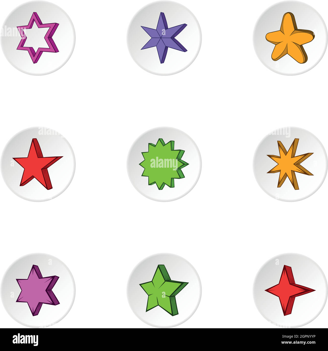 Fünfzackige Sterne Icons Set, Cartoon-Stil Stock Vektor