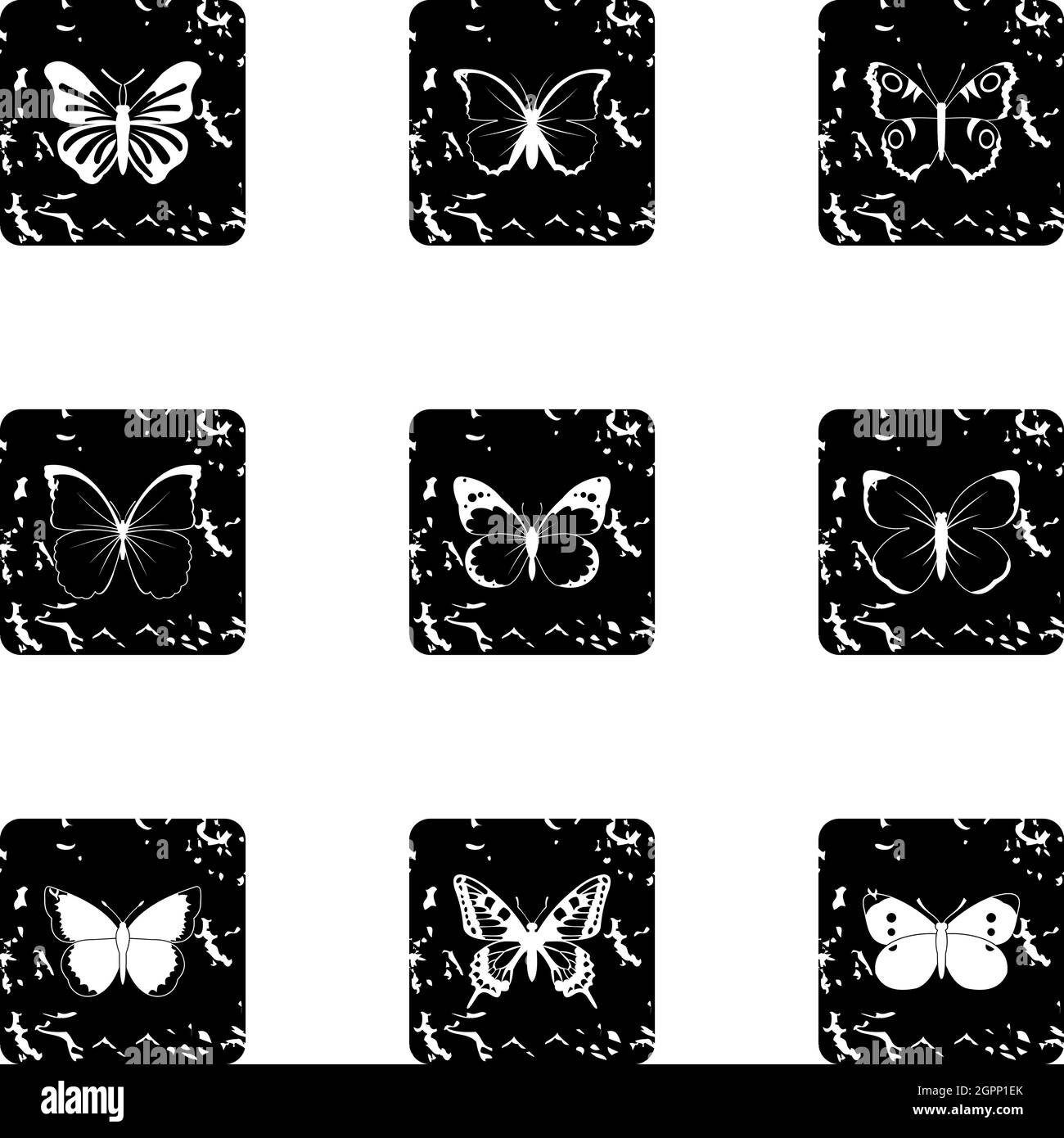 Kreaturen Schmetterlinge Ikonen gesetzt, Grunge-Stil Stock Vektor