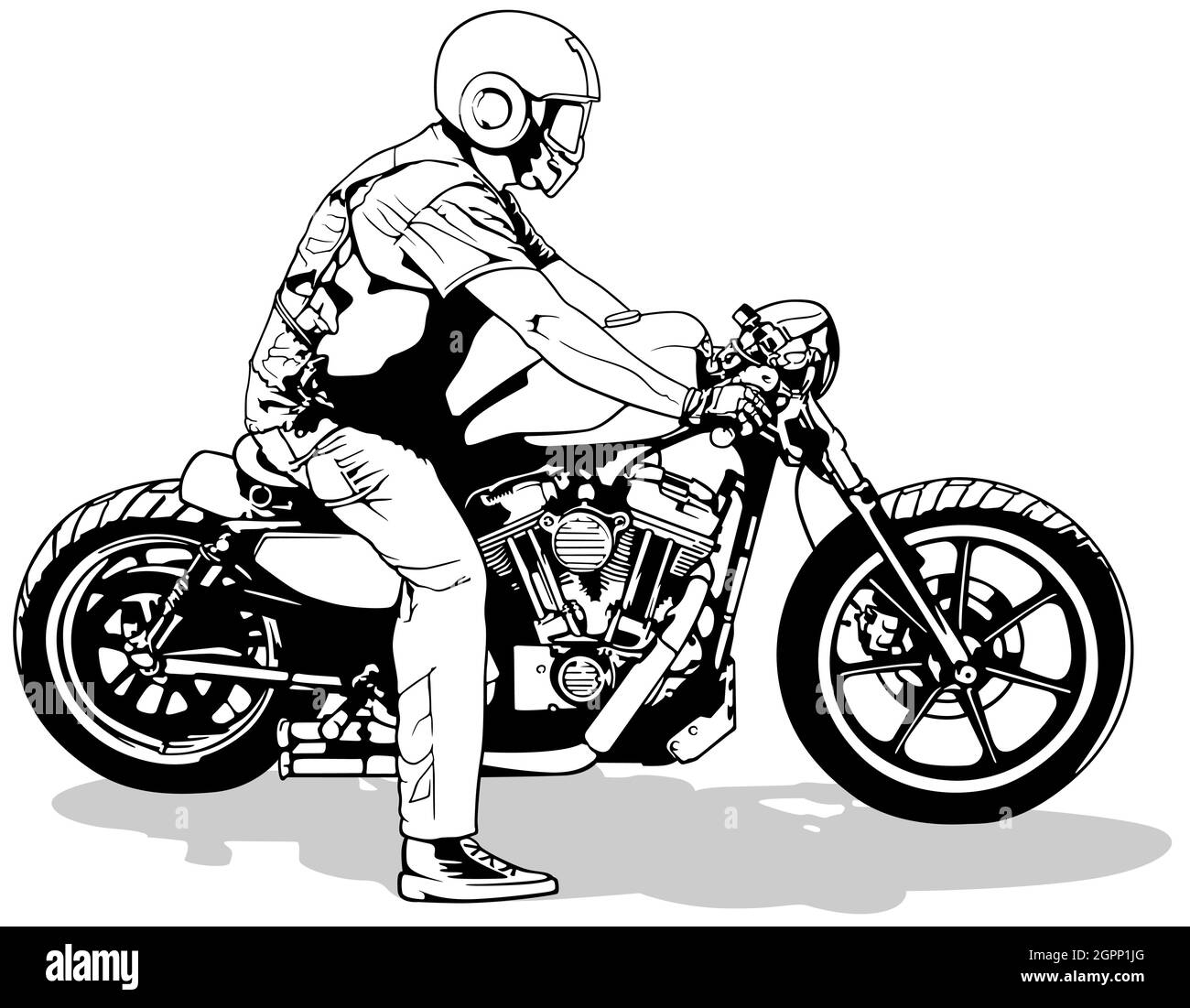Motorradfahrer auf Motorrad Zeichnung Stock Vektor