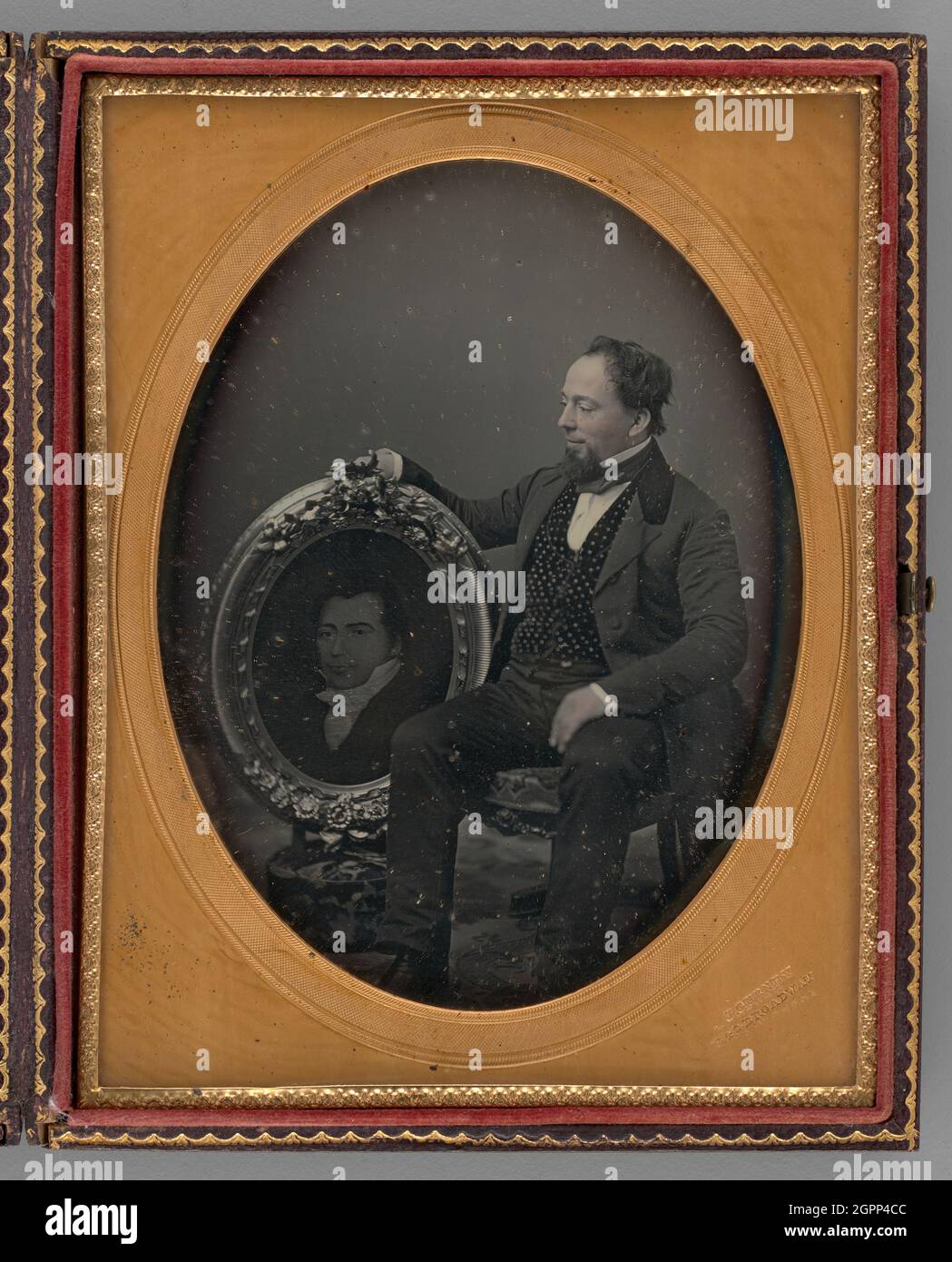 Ohne Titel (Portrait of man with Painting), 1856. Daguerreotyp. Stockfoto