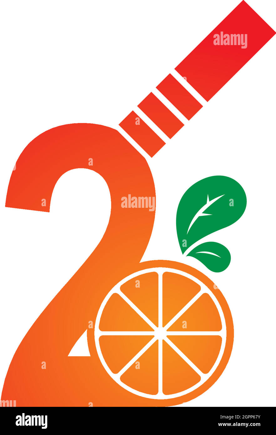 Nummer 2 mit Juice Orange Icon Logo Design-Vorlage Stock Vektor
