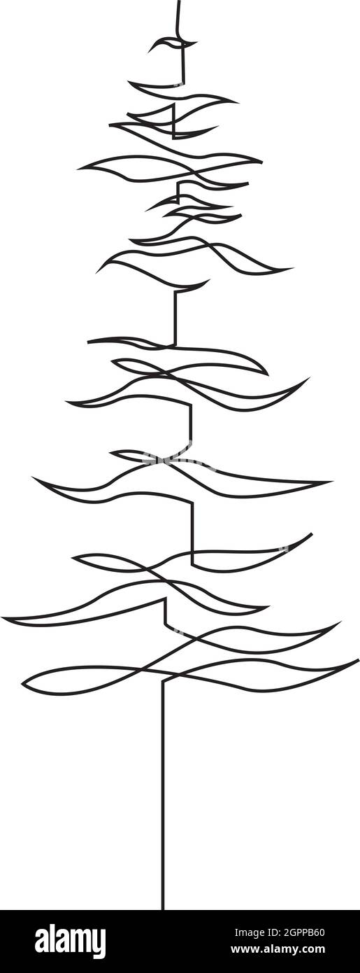 Kontinuierliche Linienzeichnung der Kiefer. Tannenbaum. Schwarz isoliert auf weißem Hintergrund. Handgezeichnete vektorgrafik weihnachtsbaum Stock Vektor