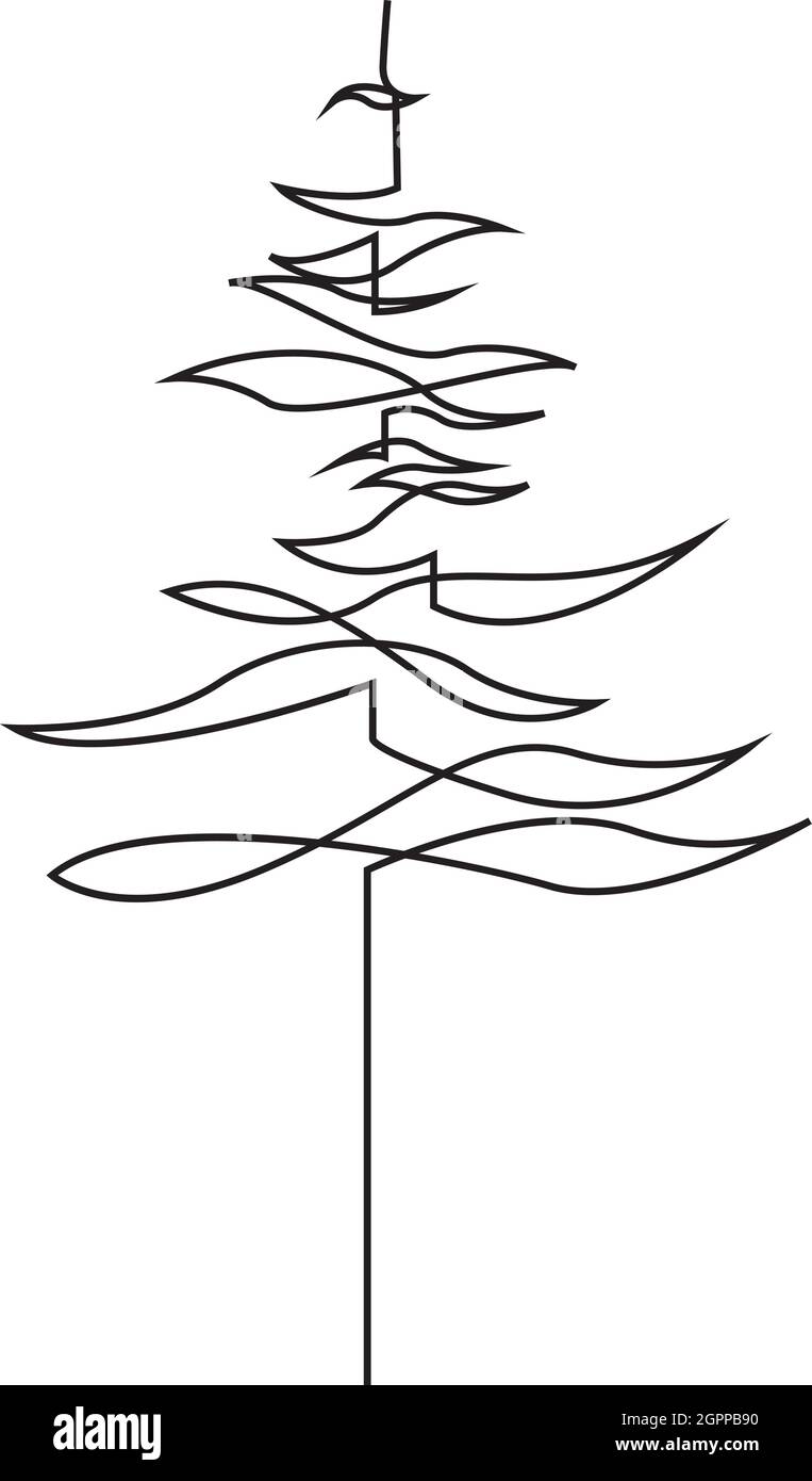 Kontinuierliche Linienzeichnung der Kiefer. Tannenbaum. Schwarz isoliert auf weißem Hintergrund. Handgezeichnete vektorgrafik weihnachtsbaum Stock Vektor