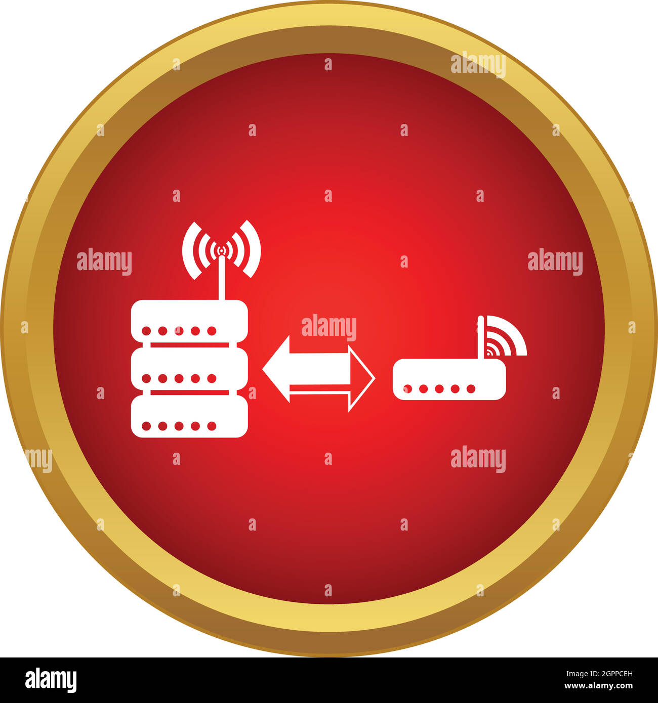 Die Datenbank ist auf das Router-Symbol verbunden. Stock Vektor