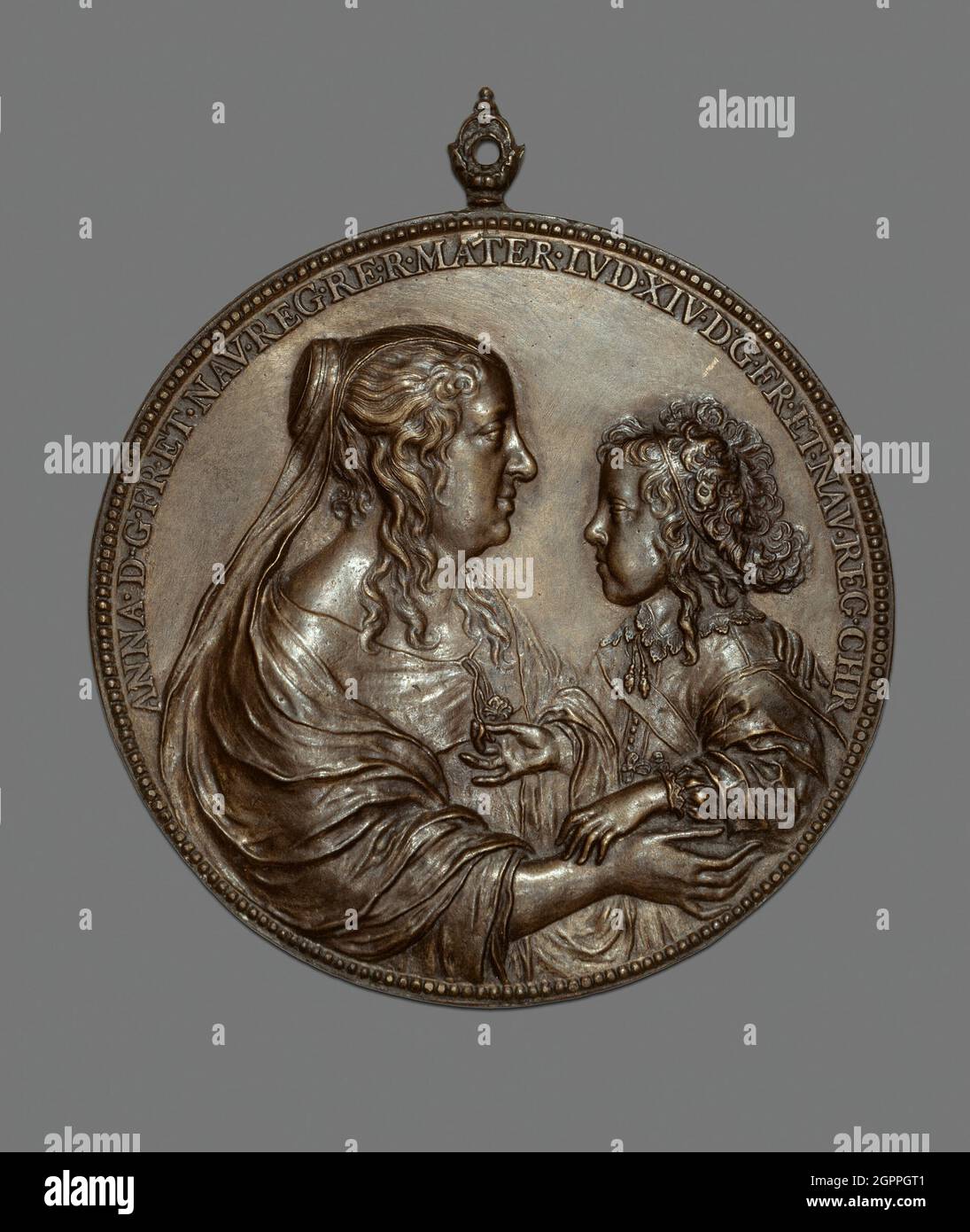 Portrait Medaillon: Anne von Österreich und ihr Sohn, der zukünftige König Ludwig XIV., 1638/48. Stockfoto