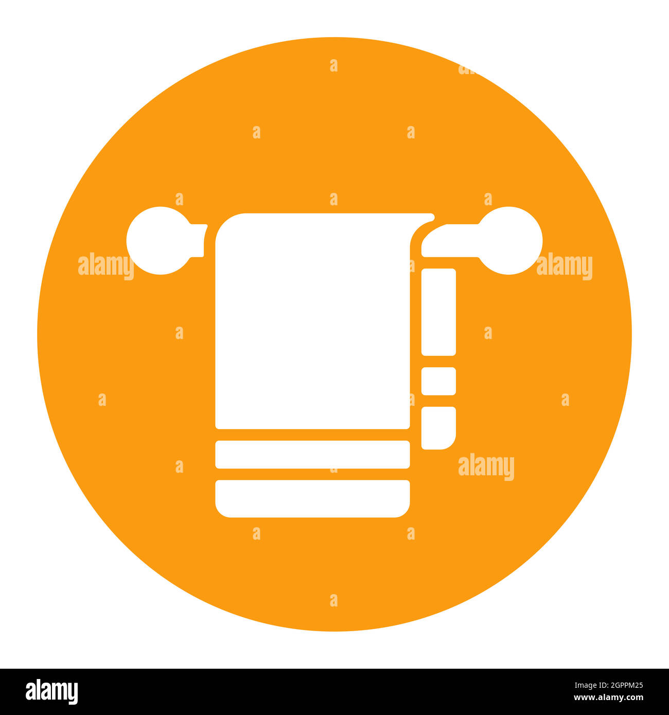 Handtuch im Hakenvektor weißes Glyphen-Symbol. Hotelschild Stock Vektor