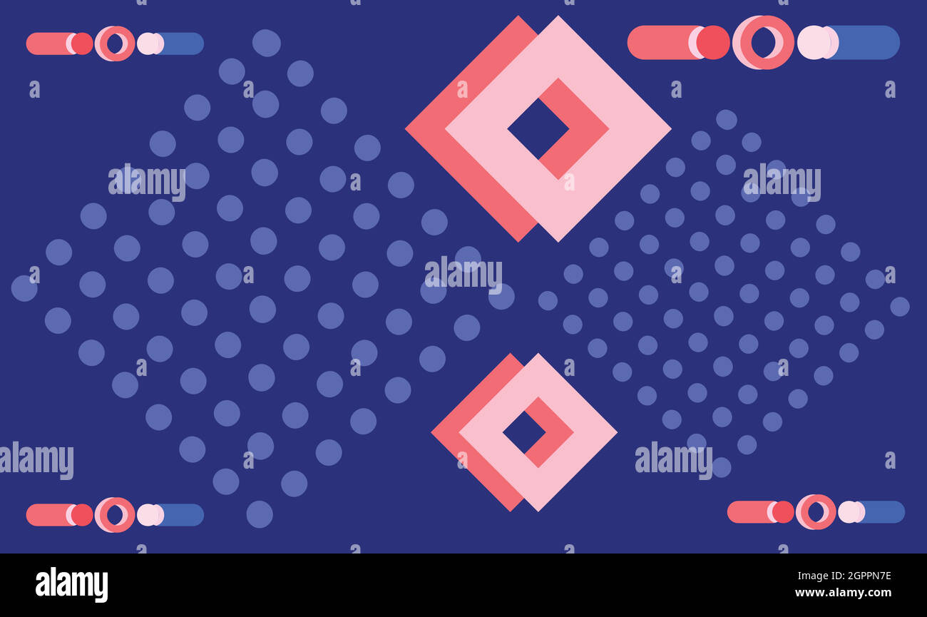 Abstraktes Design von Box und Kreis auf blau gepunktetem Hintergrund Stock Vektor