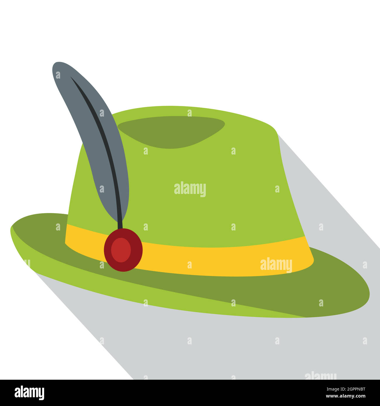 Grünen Hut mit Feder-Symbol, flachen Stil Stock Vektor