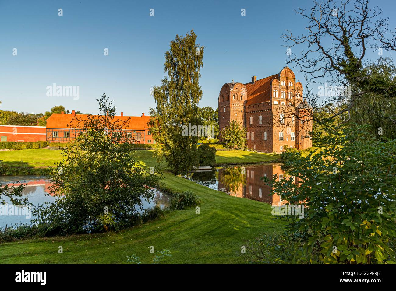 Hesselagergård (Hesselagergaard) Götter, Svendborg. Die Residenz der dänischen Linie der Barone von Blixen-Finecke ist eines der ältesten Renaissance-Gebäude in Dänemark. Bis heute ist es noch von Mitgliedern der Familie bewohnt. Stockfoto