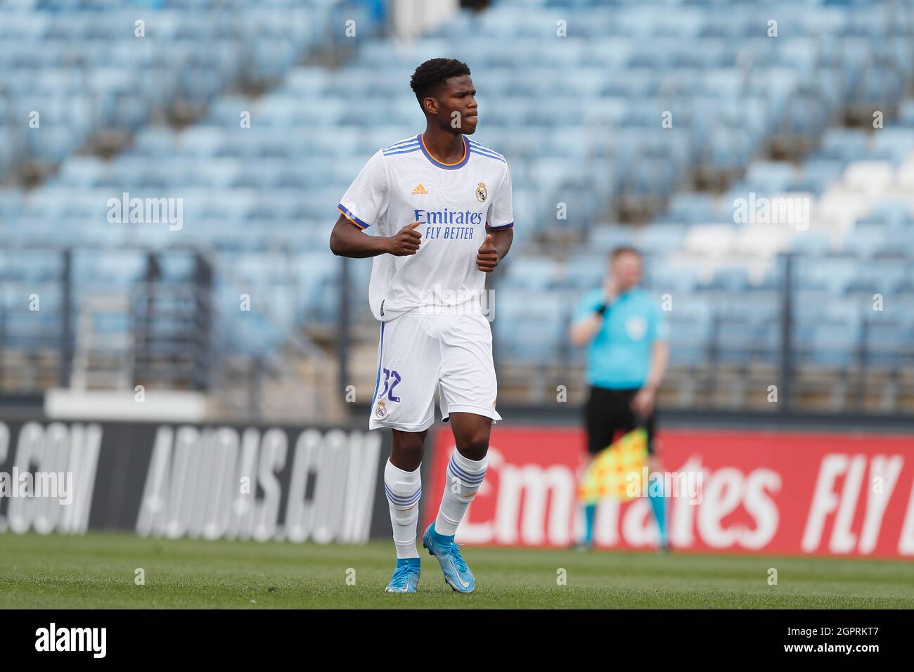 Madrid, Spanien. September 2021. Marvel (Real) Fußball: UEFA Youth League Spiel der Gruppe D zwischen Real Madrid CF 4-1 Sheriff Tiraspol im Estadio Alfredo Di Stefano in Madrid, Spanien . Quelle: Mutsu Kawamori/AFLO/Alamy Live News Stockfoto