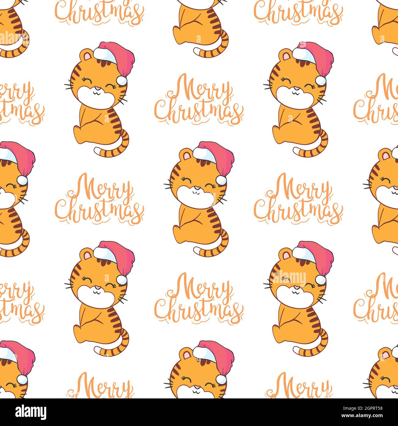 Tiger mit Neujahrshut. Weihnachtliches Nahtmuster. Vektor, Illustration Stock Vektor