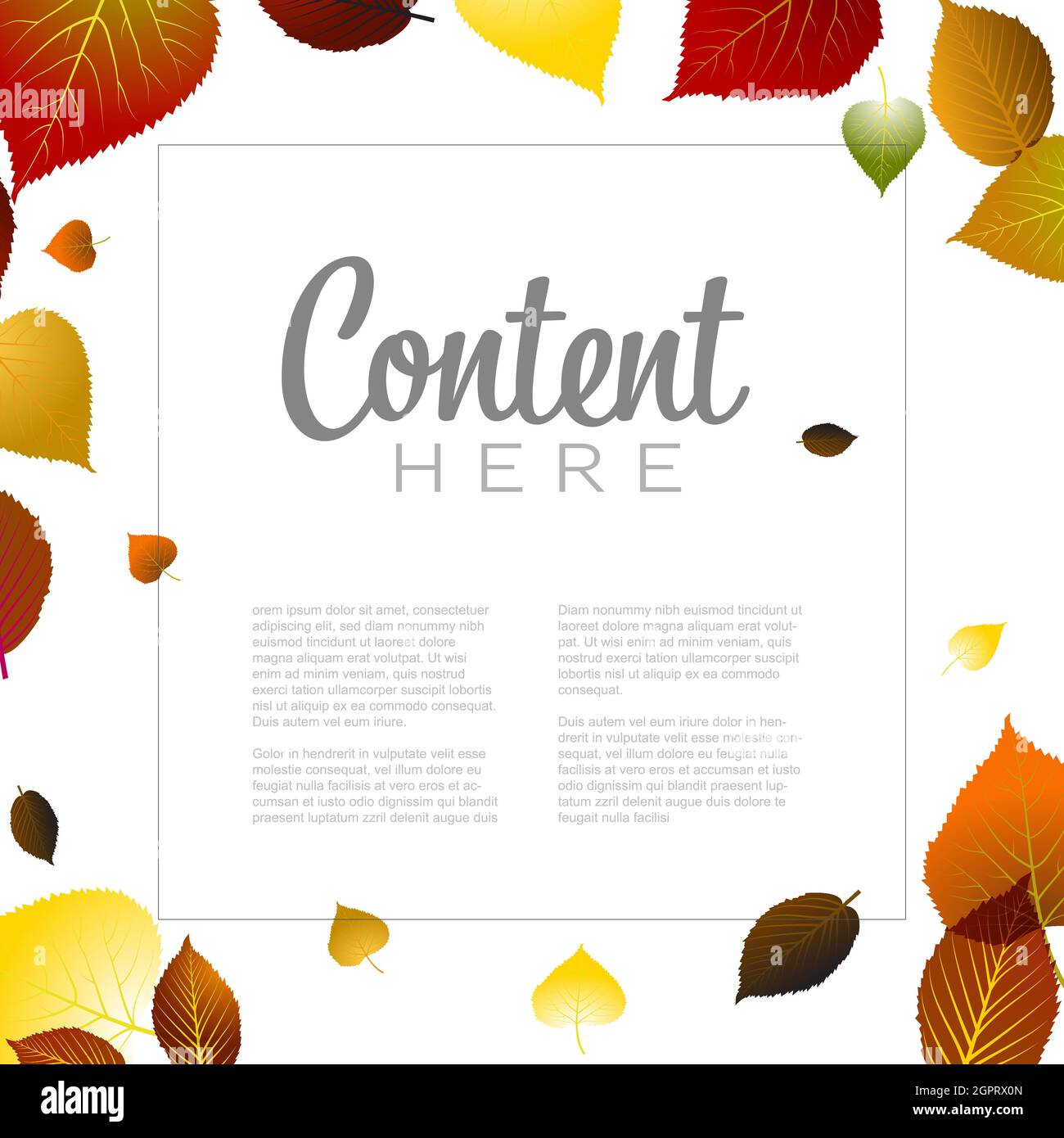 Herbstblätter Hintergrund-Flyer-Vorlage mit weißem quadratischem Rahmen und Textinhalt. Einfache Herbstvorlage für Werbebanner oder Social-Media-Post st Stock Vektor