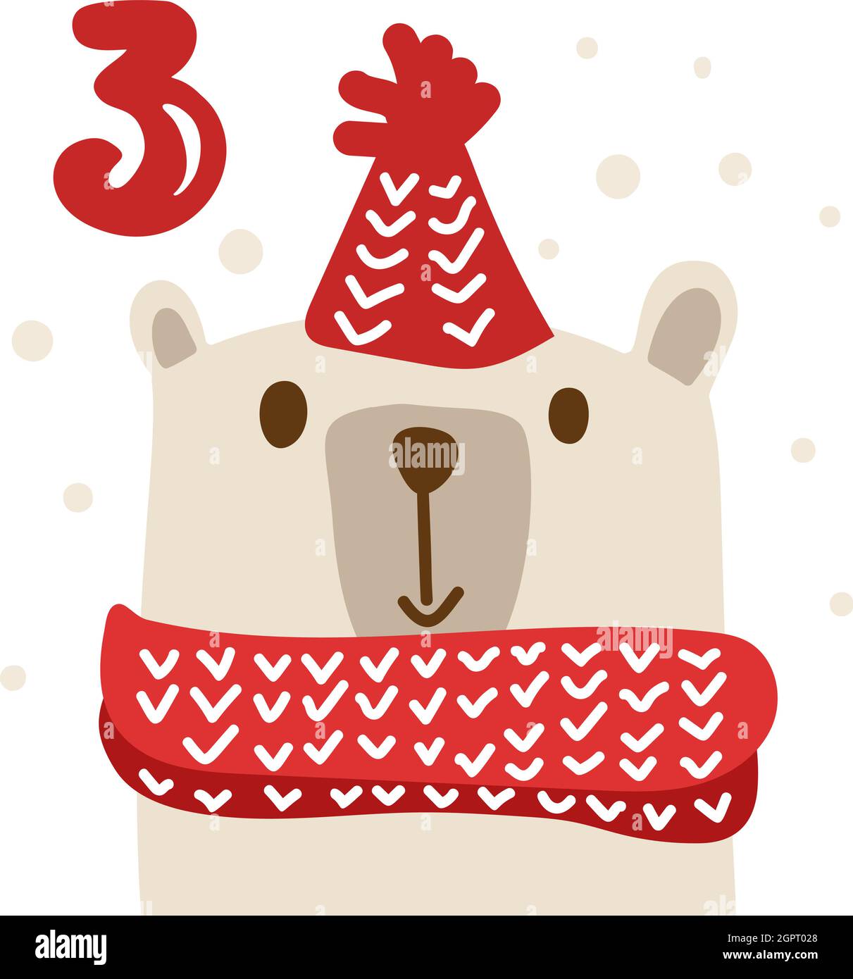 Winter Vektor Illustration des nordischen glücklichen Bären. Weihnachten Adventskalender fünfundzwanzig Tage vor dem Feiertag Weihnachten, drei Tage. Nette skandinavische Hand Stock Vektor