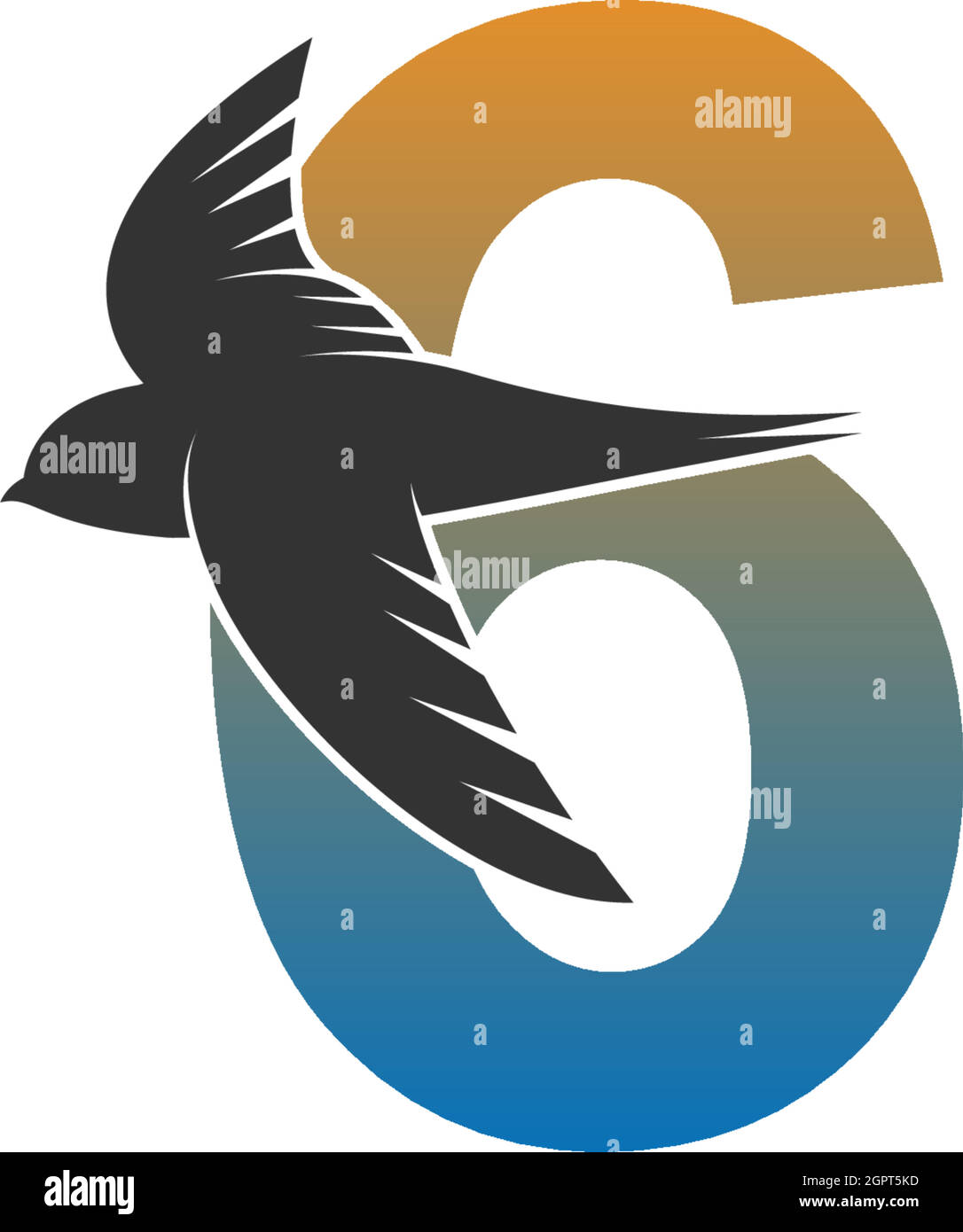 Nummer 6 Logo mit Swift Bird Icon Design Vektor Stock Vektor