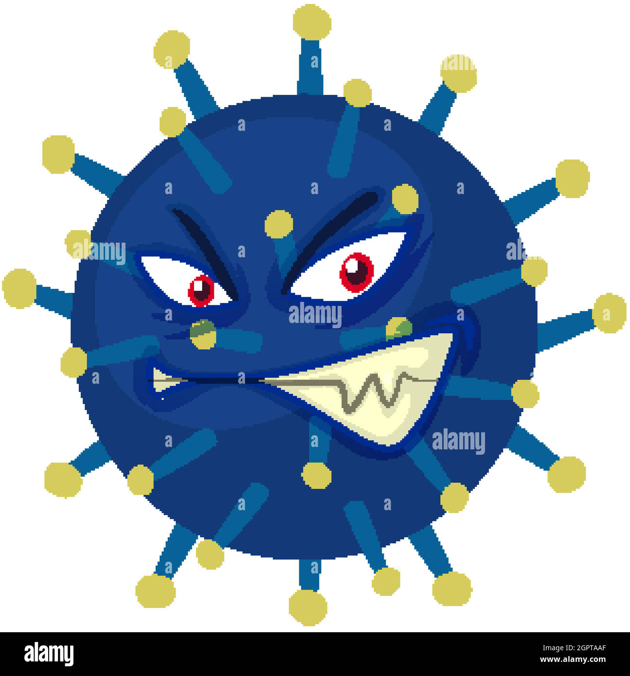 Einzelne Viruszelle mit gruseligem Gesicht auf weißem Hintergrund Stock Vektor