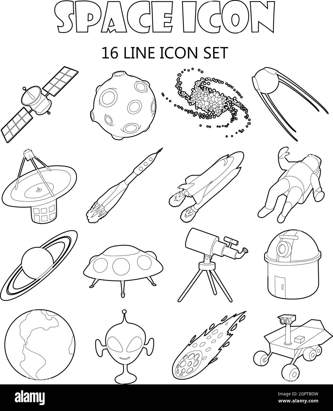 Raum-Symbole im Umriss-Stil festgelegt Stock Vektor