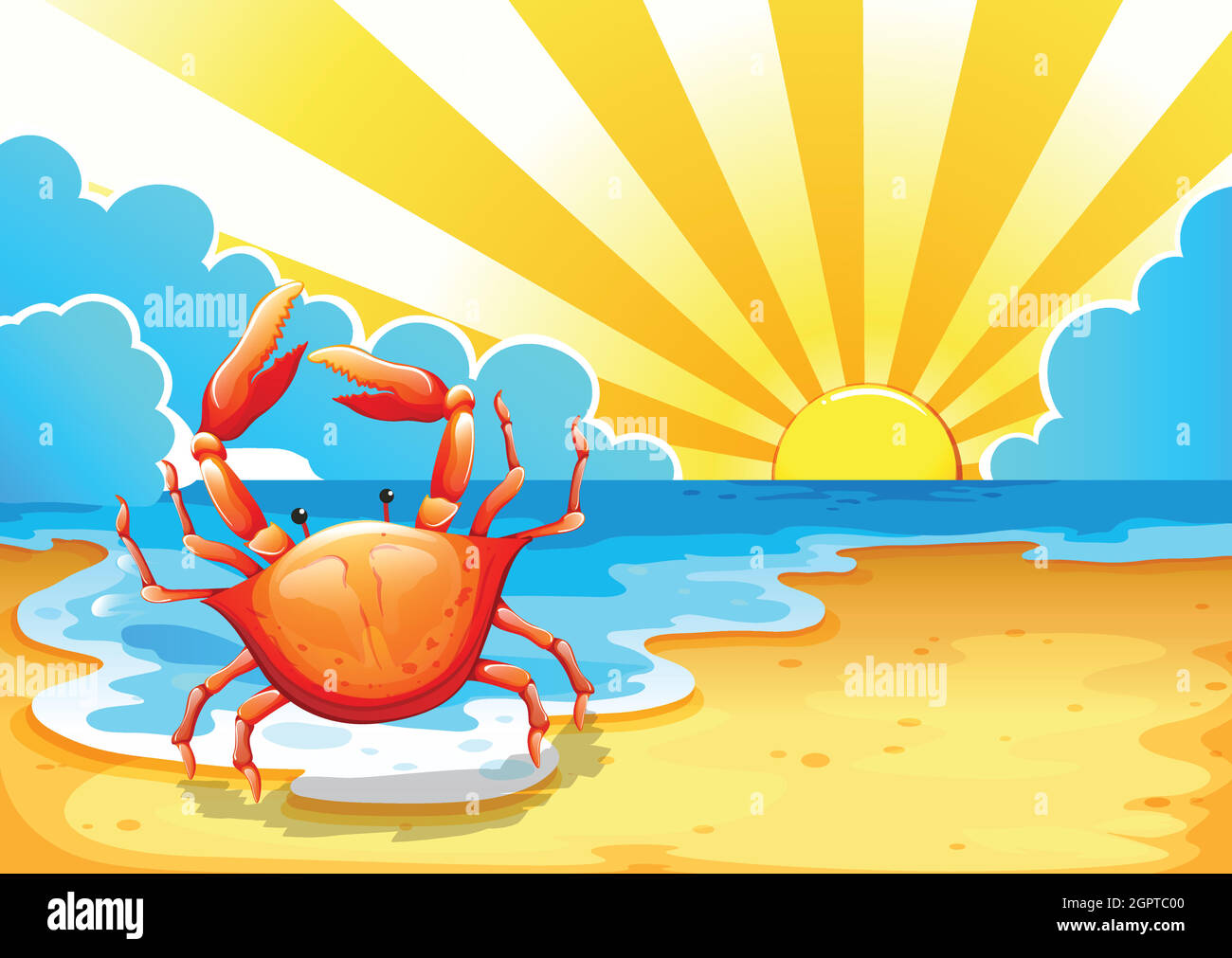 Ein Strand mit einer Krabbe Stock Vektor