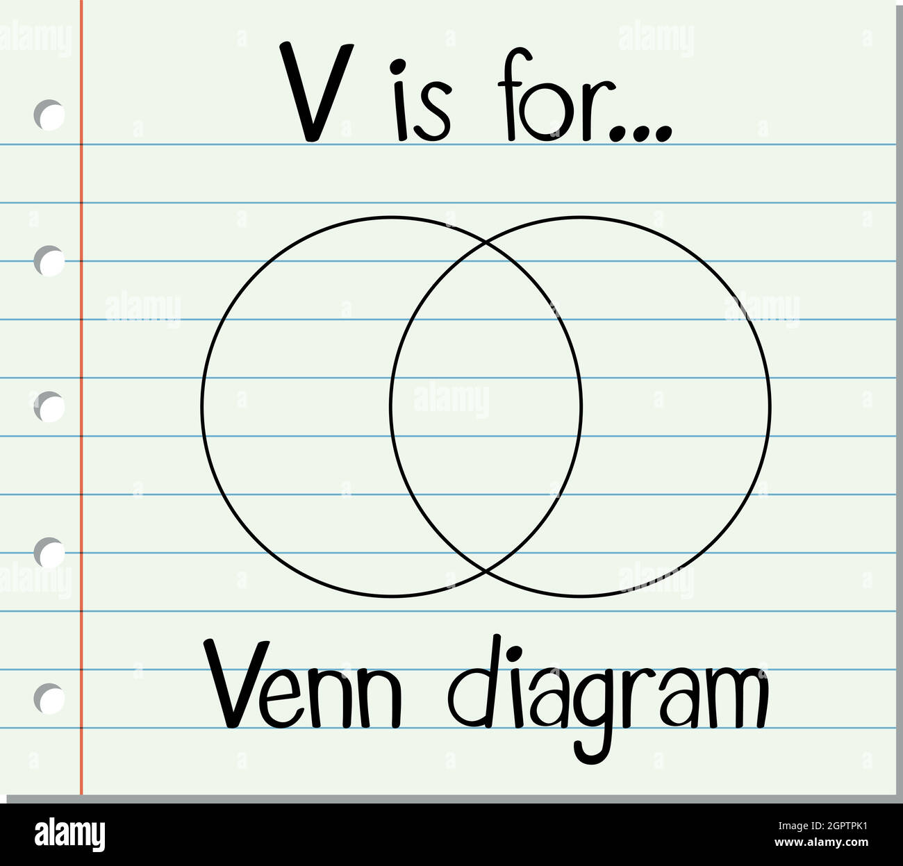 Der Buchstabe V der Flashcard ist für das Venn-Diagramm Stock Vektor