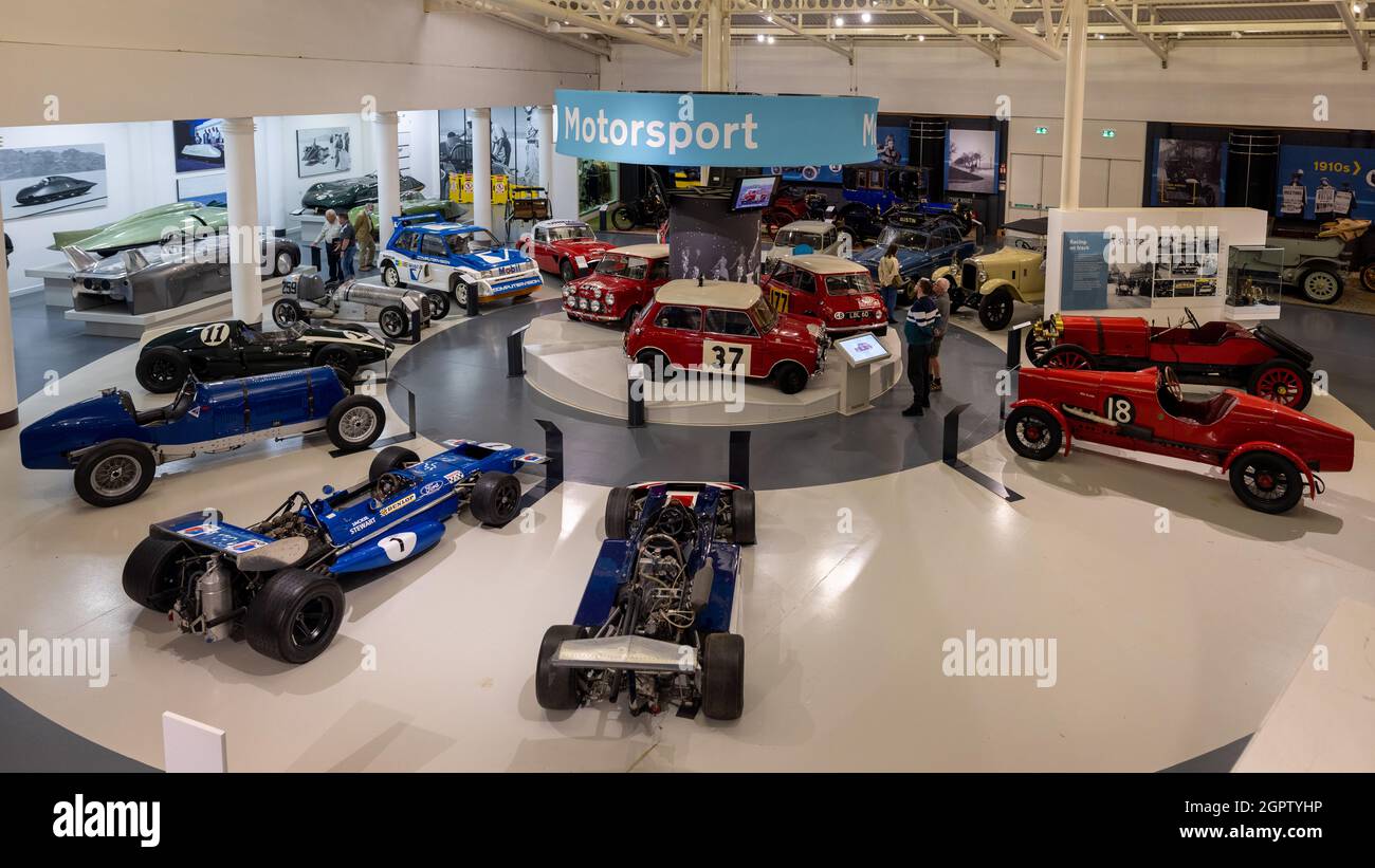 Historische Rennwagen im British Motor Museum, Gaydon, Warwickshire, Großbritannien Stockfoto
